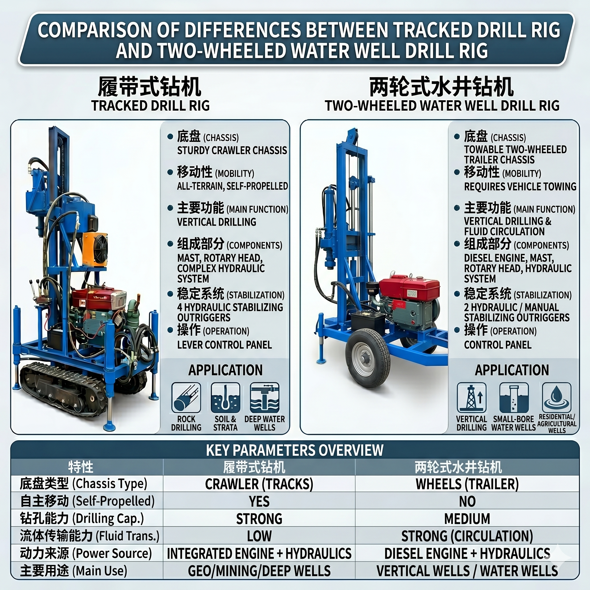 Comparison of Track-Mounted vs. Two-Wheeled Water Well Drilling Rigs